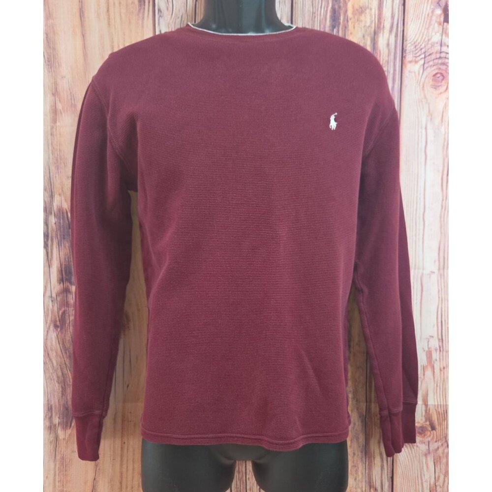 Polo Ralph Lauren Mens Maroon Waffle-Knit L/S Shirt Medium